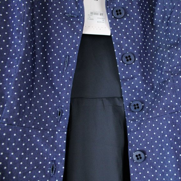 Annie 50 Cotton Dress Button Down Fit and Flare XS Navy Blue White Polka Dot D93 - Picture 12 of 12